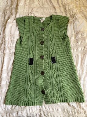 Vintage green Cable Knit Button Front Vest